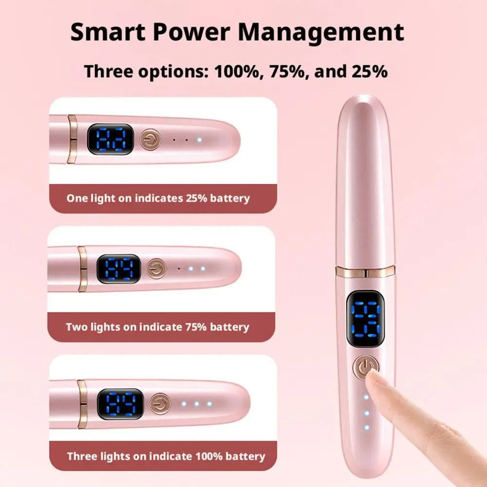 Smart digital eyelash curler showing multiple temperature settings for different lash types
