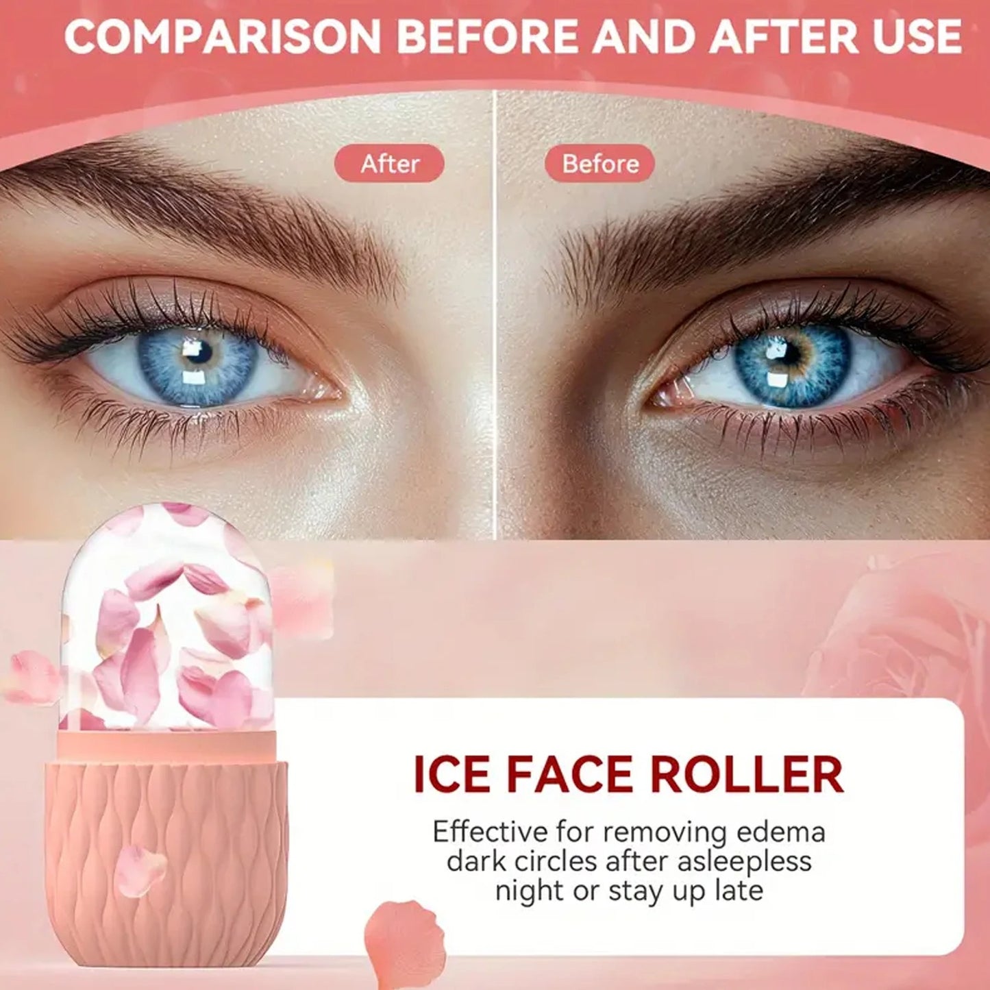 Visual skin improvement results before and after using silicone ice facial massage tool