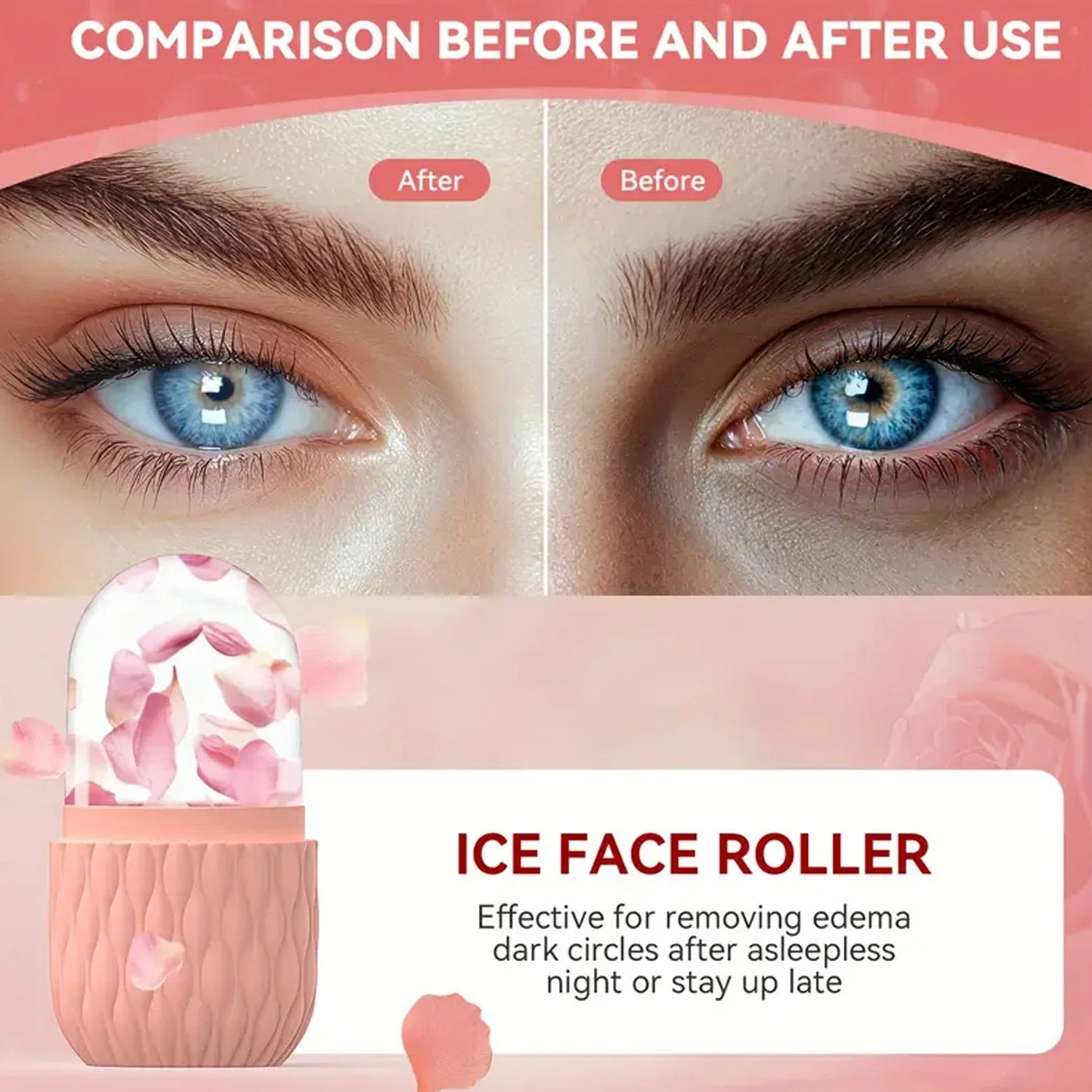 Visual skin improvement results before and after using silicone ice facial massage tool
