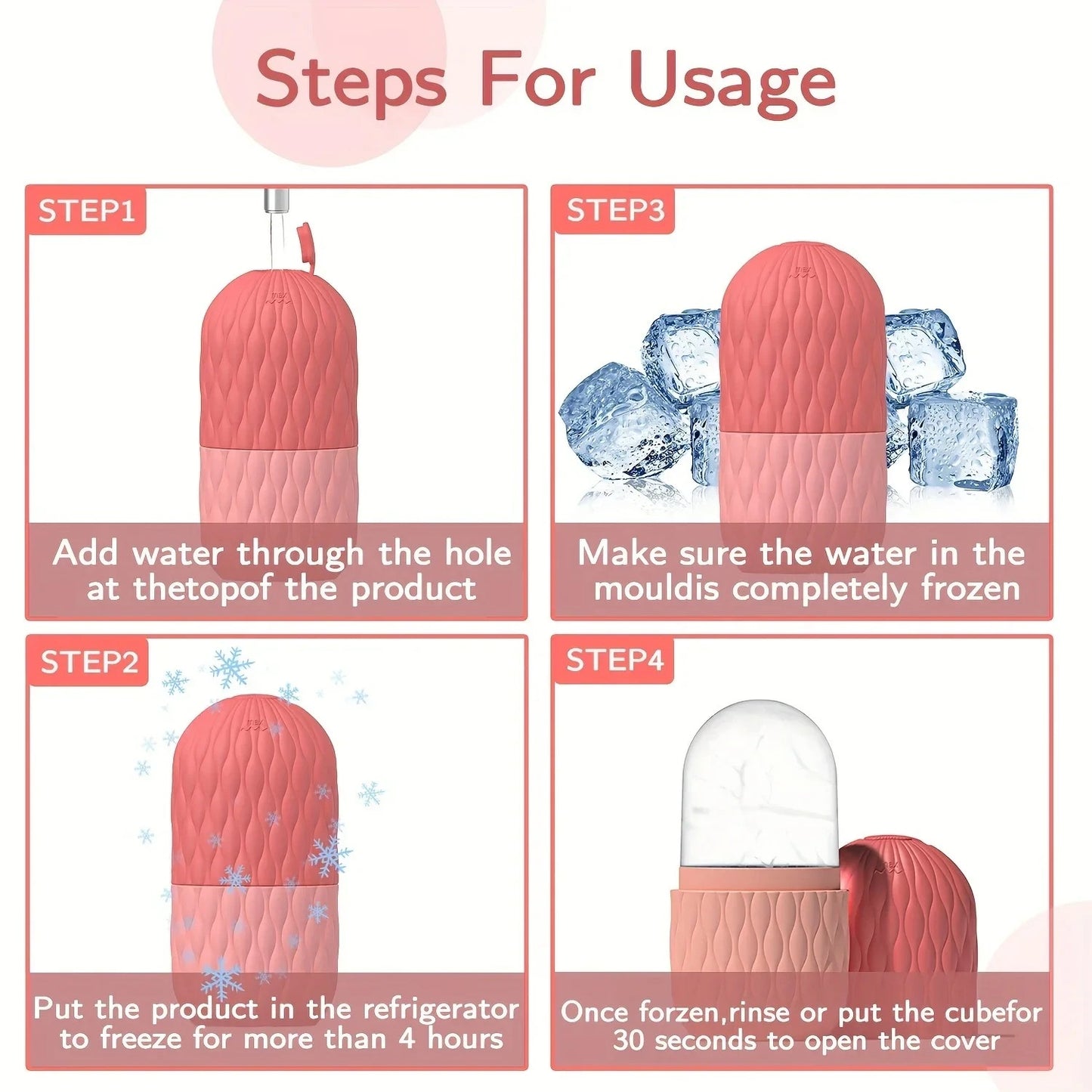 High quality silicone ice roller product display with elegant pink skincare beauty packaging