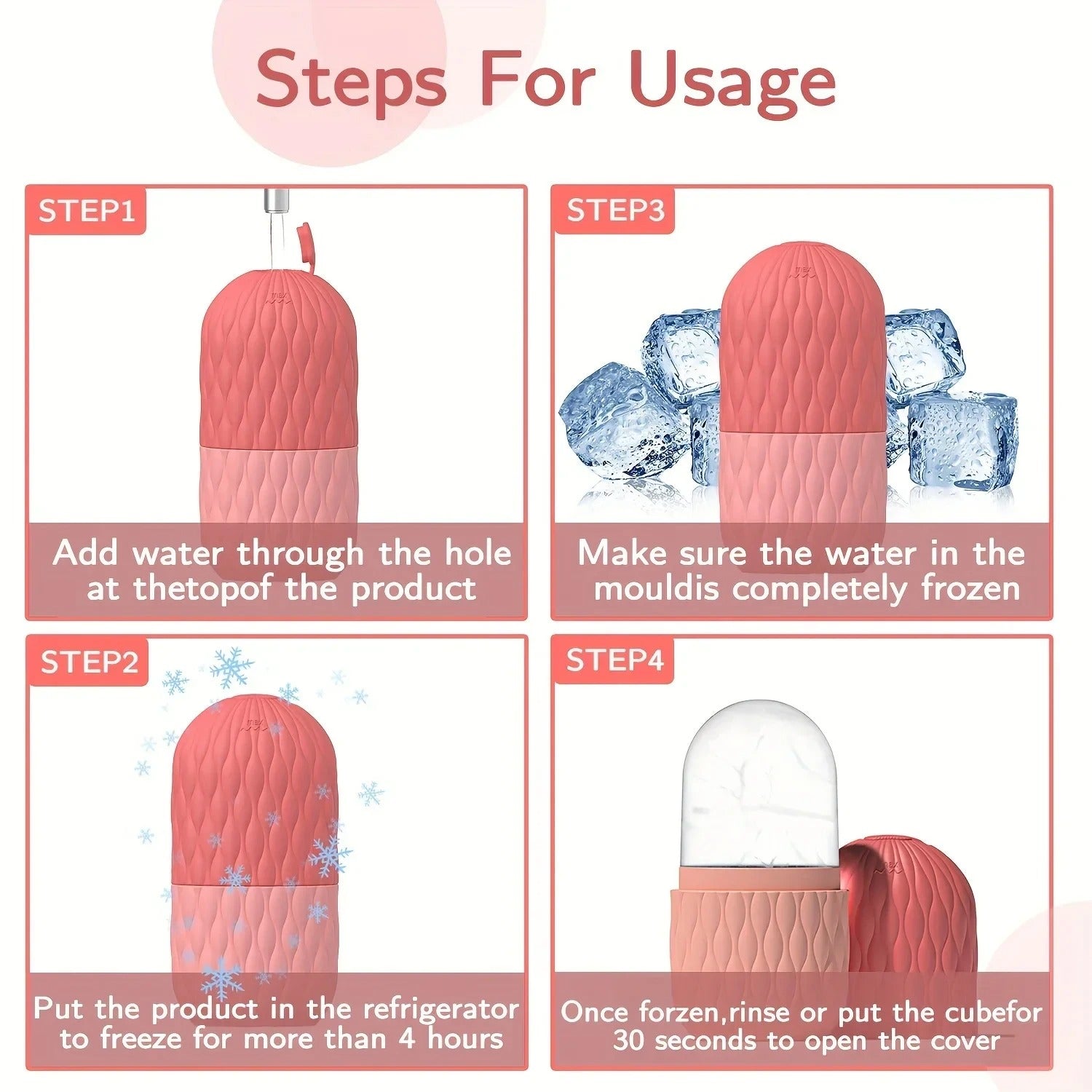High quality silicone ice roller product display with elegant pink skincare beauty packaging