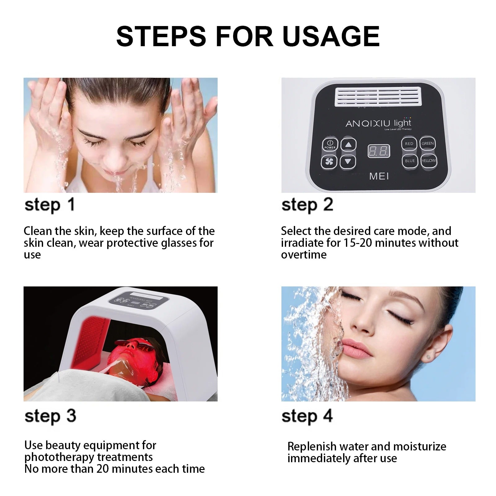 Step by step guide on how to use professional LED light therapy mask