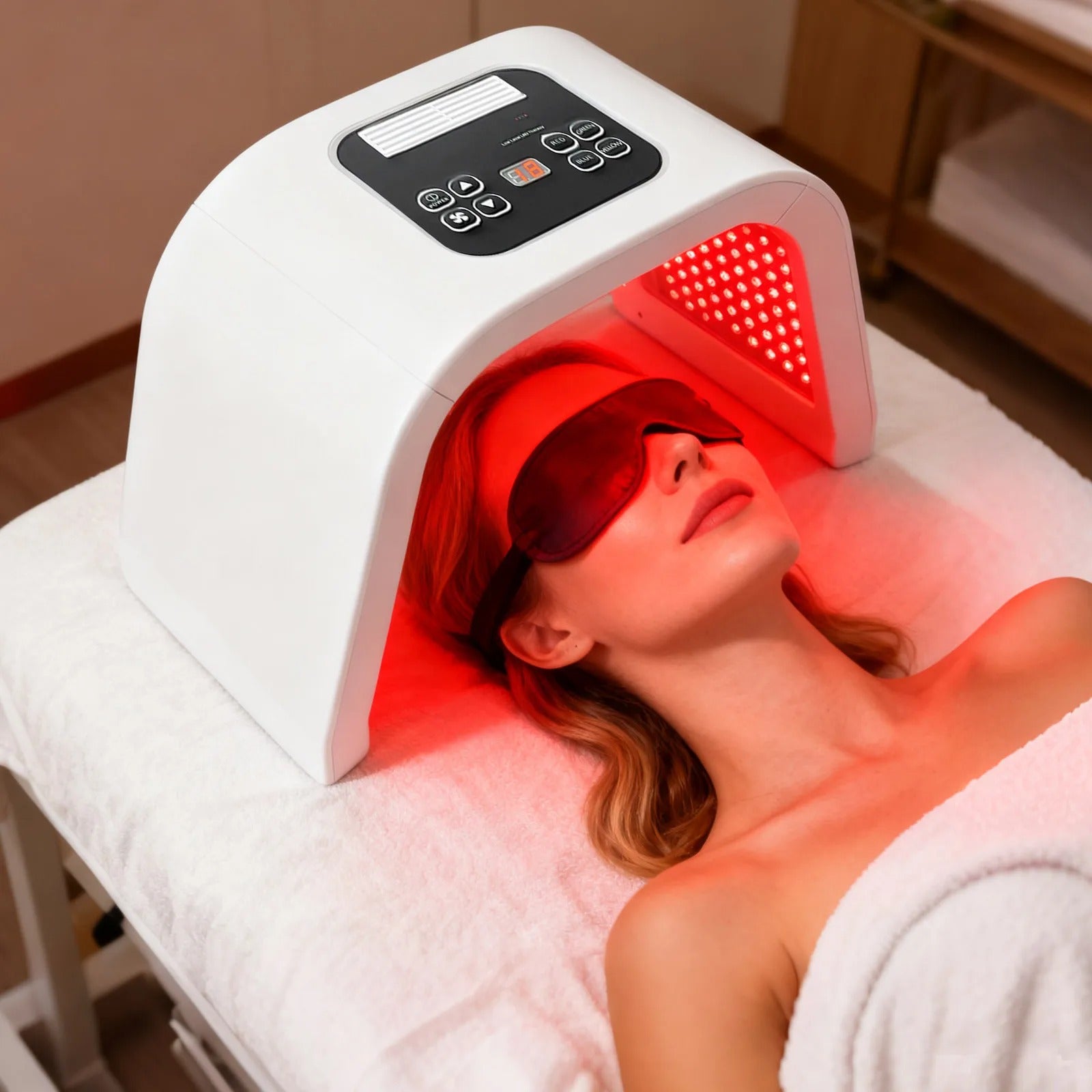 Professional video showing 7-color LED mask working for advanced facial skincare therapy results