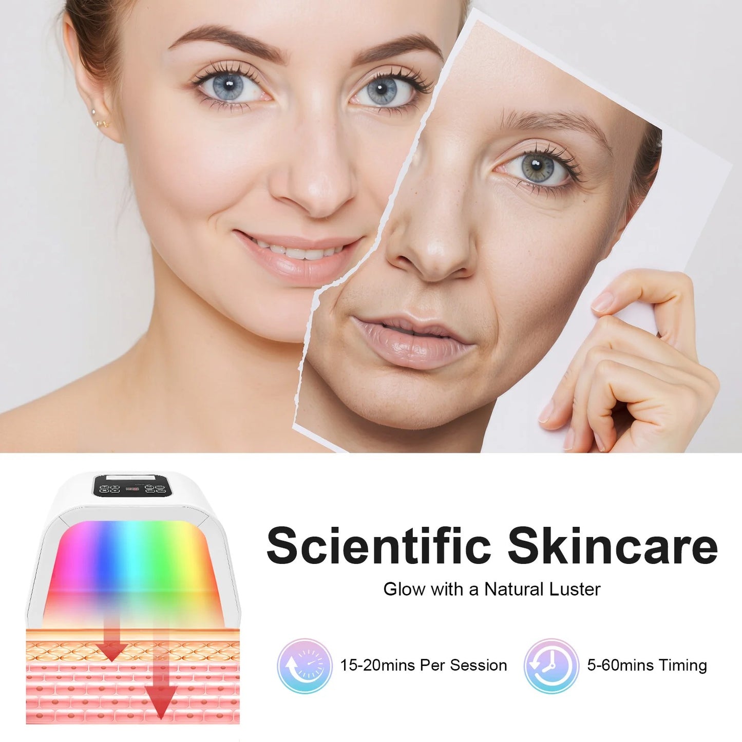 Scientific skincare device using advanced light waves for healthy and glowing radiant skin