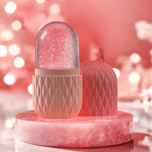 Professional pink silicone ice facial roller for natural skin cooling and facial massage